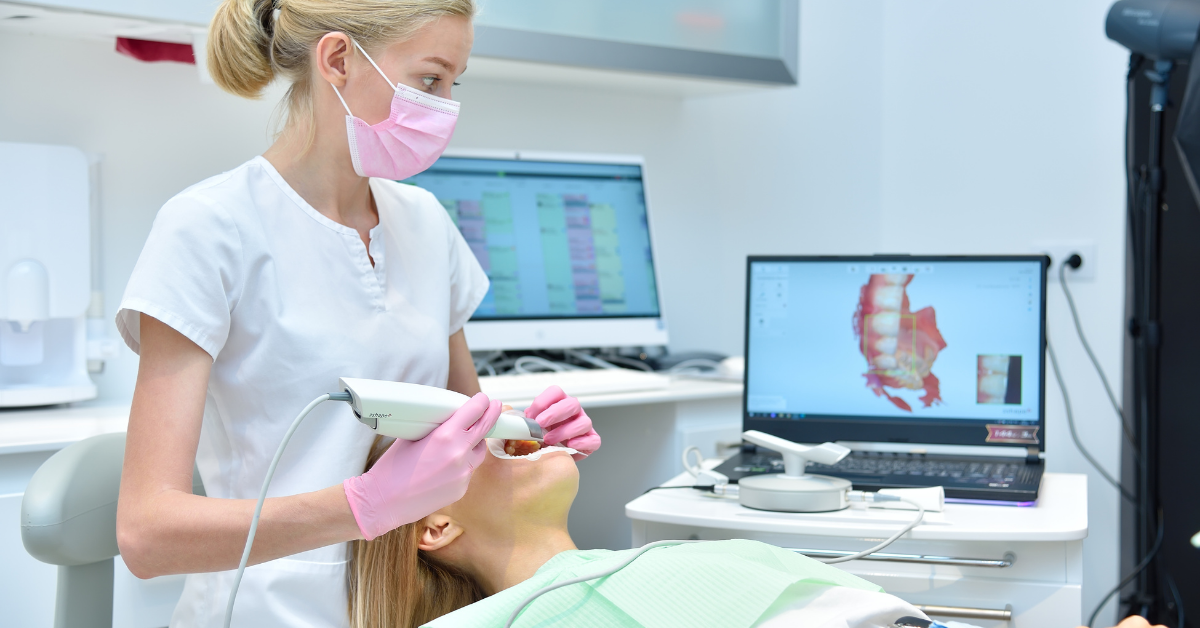 Patient receiving Invisalign scan with iTero digital scanner at Sikora Dental Chicago